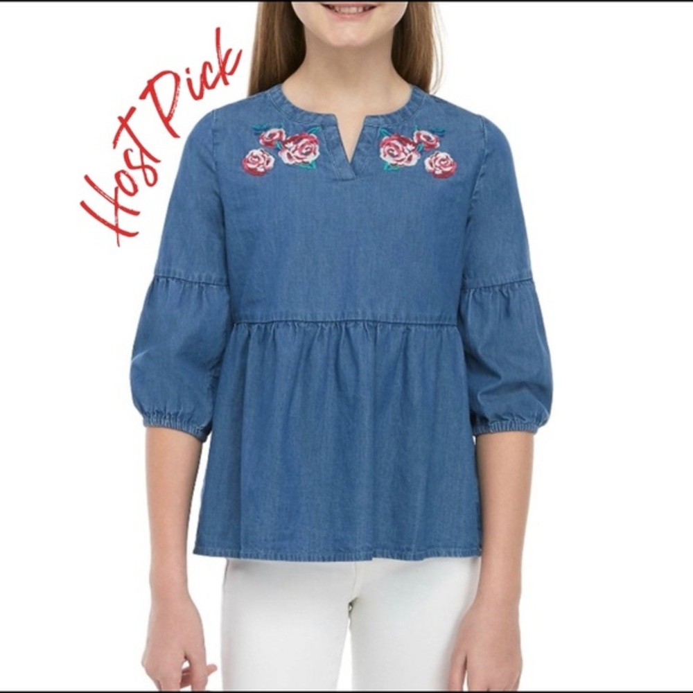New girls CROWN AND IVY chambray long sleeve top